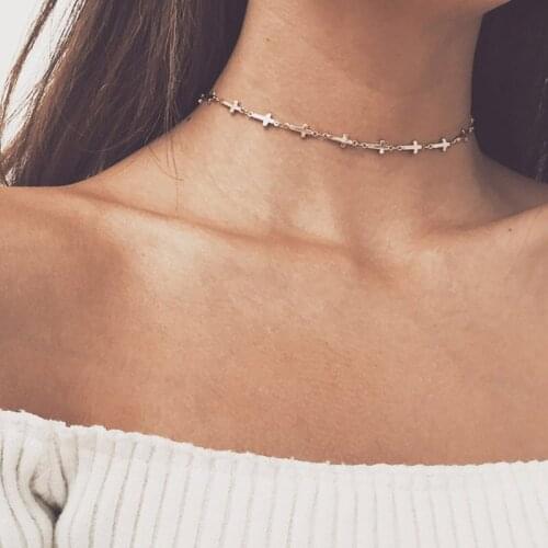 Tenande New Fashion Clavicle Chain Tattoo Cross Choker Necklaces Pendants for Women Simple Style Party Jewelry Accessories Colar