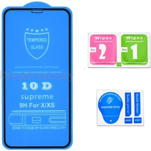 100pcs 10D Full Cove Tempered Protective Glass r Screen Protector for iPhone 11 Pro Max 6 6s 7 8 Plus X Xs Max Xr