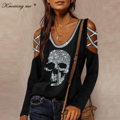 Sexy Hollow out Sequins Blouse tops Women Summer Beads Sequins Skull blouse shirts Female 2021Spring casual long sleeve blouses
