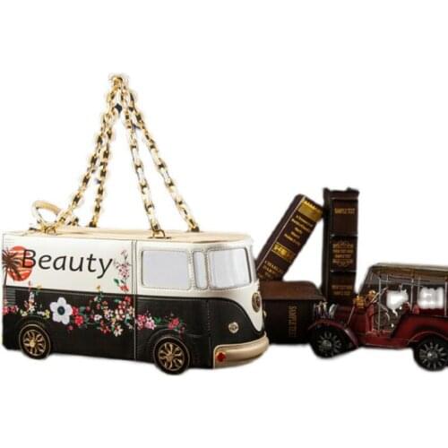 New Bus Style Handbag for Women Cartoon Print Purses Truck Pouch Bag Fashion Chain Purses Female Party Clutch Bag Pu Leather