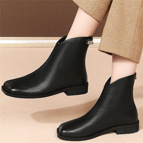 Winter Warm Oxfords Shoes Women Lace Up Genuine Leather Low Heel Platform Pumps Shoes Female High Top Square Toe Riding Boots