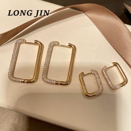 White rectangular geometric earrings womens simple wild mosaic zircon mosaic golden rectangular geometric earrings jewelry