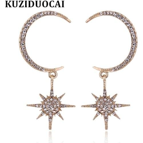 Kuziduocai New Fashion Fine Jewelry Punk Rhinestone Star Sun Crescent Moon Stud Earrings For Women Gifts E-1148