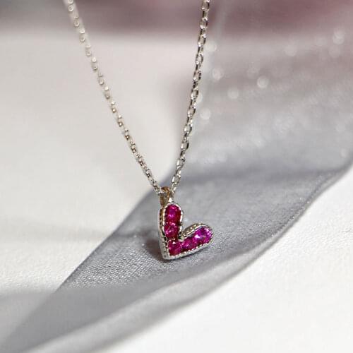Fashion Purple Zircon Love Necklace S925 Sterling Silver Necklace Kolye for Women silver 925 jewelry