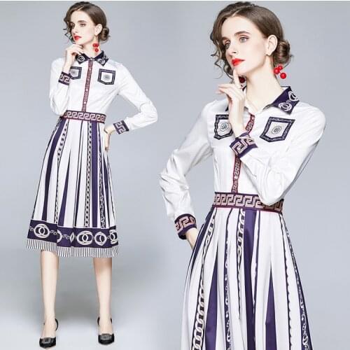 Striped Printed Chinese Fashion Plus Size Birthday Dress for Women Vestido Feminino 2020 Long Sleeve Spring/Autumn Shirt Dresses