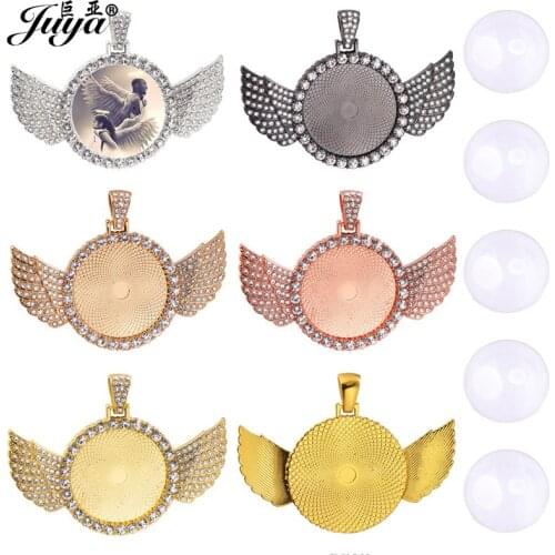 20Pcs/Set Alloy Diamond Wings Pendant Base Set Matching 30mm Cabochon Glass For Necklaces Keychains Crafts DIY Jewelry Making