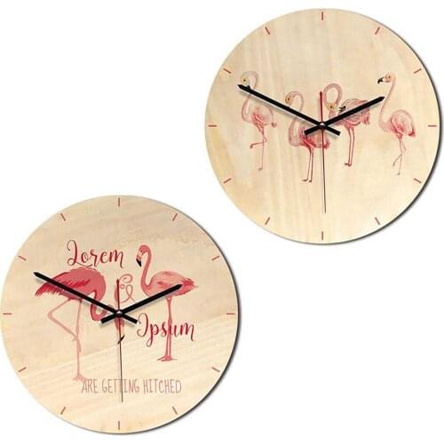 2018 Modern Digital Table Desktop Alarm Clock Nightlight Flamingo Wooden Wall Clock Home Decoration Living Room Quartz Needle