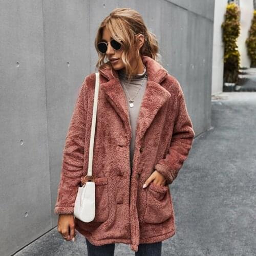 2020 winter Solid color Single Breasted thickened fleece lapel warm comfortable coat Casual High street wm