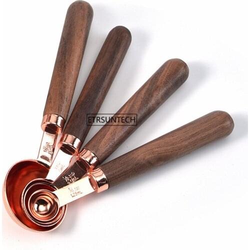 30Set Gold Measuring Cups And Measuring Spoon Scoop Wood Handle Kitchen Measuring Tool Measuring Spoons