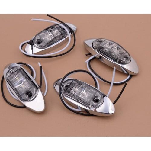 4Pcs Diode White Side Fender Marker Indicator Clearance Surface Mount Light w/ Silver Bezel Cover for Universal Trailer Truck
