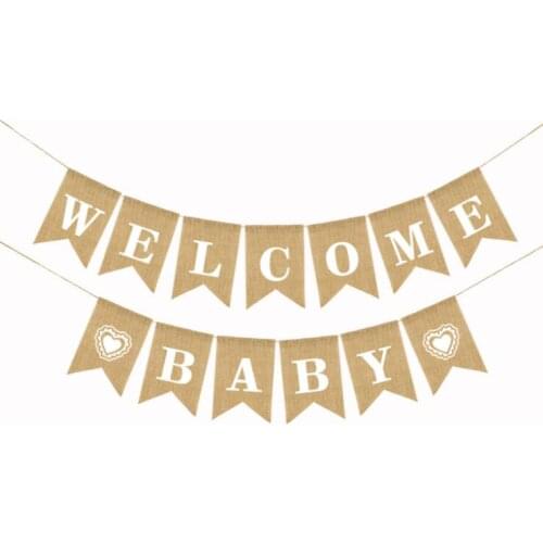 5.6Meters Jute Hanging Hemp Letter Flags Welcome Baby Shower Babys Born Party Happy Birthday Party Decoration Home Decoration