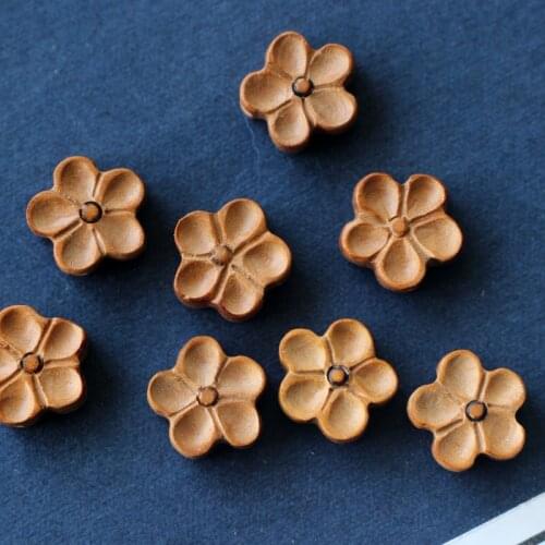 5pcs/lot Natural Peach Wood Carved Flower Beads 12mm 15mm Wooden 5 Petals Spacer Beads DIY Earrings Jewelry Making Accessories