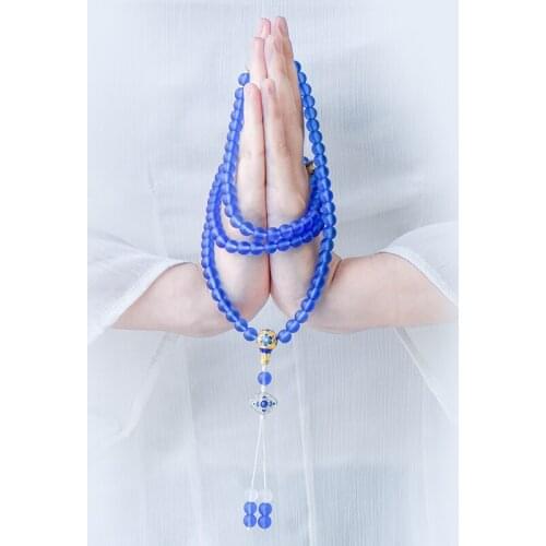 Pharmacist Buddha heart mantra Bracelet 108 Nepalese blue glaze Buddha Rosary female and male practice Dharma Crystal Bracelet