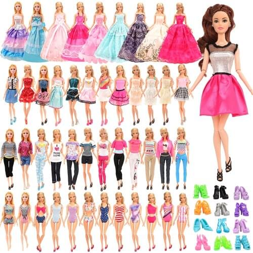 22 Item Fashion Doll Clothes Accessories 6 Dress + 2 Tops & Pants + 10 Shoes + 4 Swimsuit for Barbie Doll Toys for Girls Gift