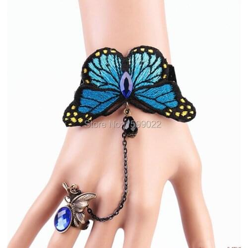 Handmade Adjustable Embroidered Butterfly Bracelet Friendship Blue Rinestone Finger Decorations Female Teenager Wrist Jewelry