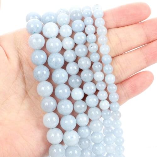 Natural Stone Beads Optimized Shallow Sea Sapphire Charm Round Loose Beads for Jewelry Making Needlework Bracelet DIY 4-12 MM