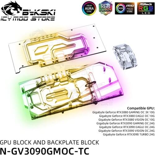 Bykski GPU Water Block Backplate Block For Gigabyte Geforce RTX 3080 3090 Gaming OC A-RGB Video Cards Heatsink N-GV3090GMOC-TC