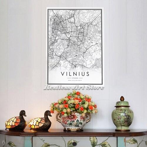 VILNIUS City Map Print Black White Canvas Poster VILNIUS Lithuania Wall Art Picture Nordic Style Decoration Painting Home Decor