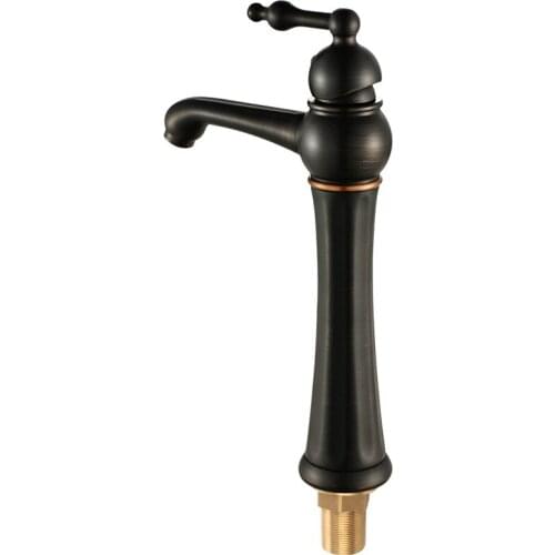 Black, all copper, ancient water faucet, bathroom table, basin with high hot and cold water faucet faucet