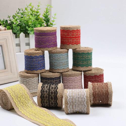 2meters/roll Handmade Hemp Lace Ribbon Christmas Wedding Party Decorative Jute Fabric Lace Webbing for Packing Flower Gift