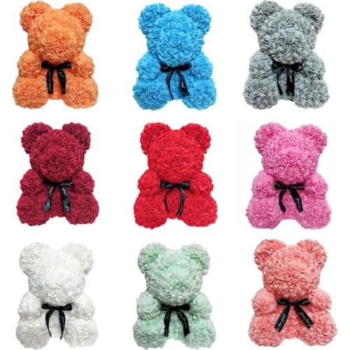 DIY 25 cm Teddy Rose Bear With Box Artificial PE Flower Bear Rose Valentines Day For Girlfriend Women Wife Mothers Day Gifts