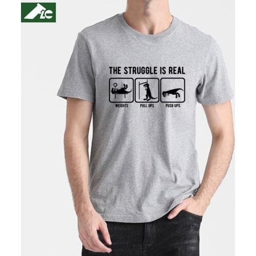 The Struggle Is Real Funny T-Rex t shirt men clothing summer 2021 T-rex Hates Lifting Weights graphic Mens Shirt cartoon tops