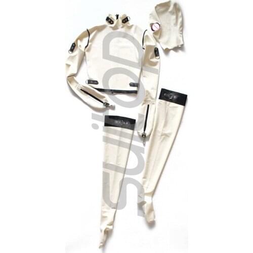 100% nature latex handmade catsuit white sexy latex catsuit 0.4mm thickness hot sale latest sexy rubber clothes whole sets