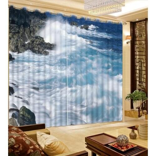 Beautiful Photo 3d curtains Nature landscape waves Photo Customize size 3D curtain decoration home and decor