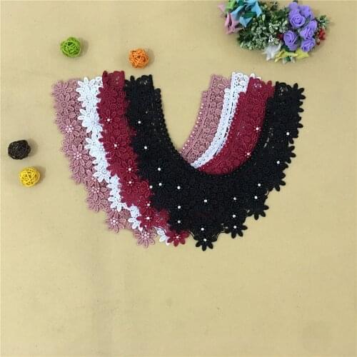 Exquisite Embroidery ABS Pearl Polyester Lace Collar DIY Rhinestone Lace Fabric Sewing Dress Clothing Fake Collar Accessories