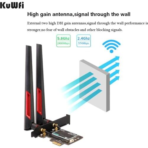 KuWfi 2400 Mbps Dual Band Wireless Desktop PCIe for Intel AX200 WiFi Card 2.4G/5Ghz 802.11ax Bluetooth 5.0 PCI Express