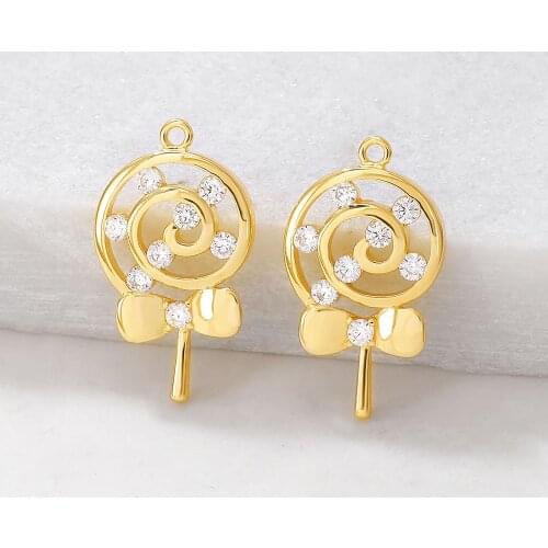 6PCS 10x18MM Hole 1MM 24K Gold Color Brass with Zircon Lollipop Charm Pendants for DIY Jewelry Making Findings Accessories