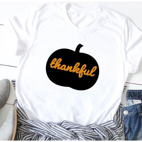 Fashion Women T-shirts Thankful Pumpkin Fall Autumn Thanksgiving Tops Femme Tshirt Harajuku O-neck Casual Tee Ladies Clothing