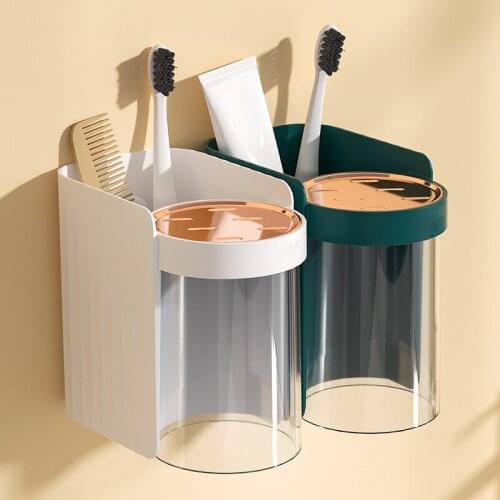 Toothbrush Holder with Cup Adhesive Wall-mounted Toothpaste Storage Stand with Magnetic Cup for Bathroom TS2