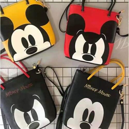 2021 Female New Handbag Mickey Mouse Leather Shoulder Bag for Woman Womans Waterproof Shopping Shoulder Bag Birthday Gift Bag