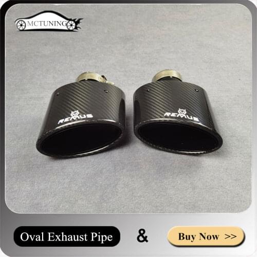 One Pair Oval REMUS Exhaust Pipe Car Universal Glossy Black Muffler Tailpipe Carbon Fiber 304 Stainless Steel Muffler Tip
