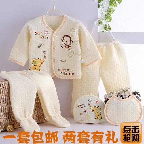 Autumn and Winter Childrens Clothing Newborn Baby Clip Cotton Underwear 5 Sets of Baby Cotton Warm Underwear
