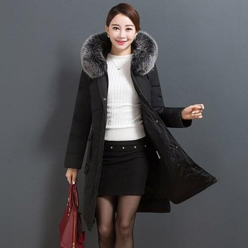 2020 New Brand Ladies Long Winter Warm Coat Women White Duck Down Jacket Fox Fur Female Overcoat High Quality LX1027