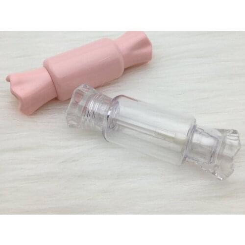 13 ML Empty Lipgloss Tube Pink Clear Refillable Cosmetic Container Candy Shaped Portable Lipglaze Lip Gloss Container with Brush