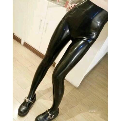 Sexy Women High Waist Latex Rubber Trousers Stretch Latex Tights Legging Plus Size Customize