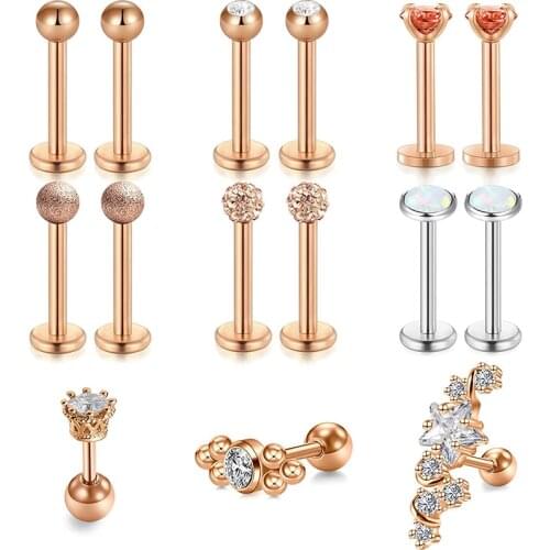 16G Lip Piercing Cubic Zirconia Forward Helix Ear Cartilage Tragus Studs Earrings Lip Piercing Body Jewelry