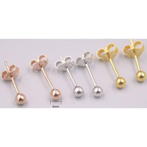 Genuine Real 18K Gold Small 3mm Ball Stud Earrings Stamp Au750 (Yellow White and Rose available)