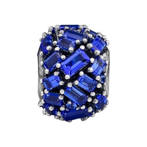 Blue Crystal Chiselled Elegance Charms For Original 925 Silver Bracelets Silver Beads For Jewelry Making Female DIY Charms