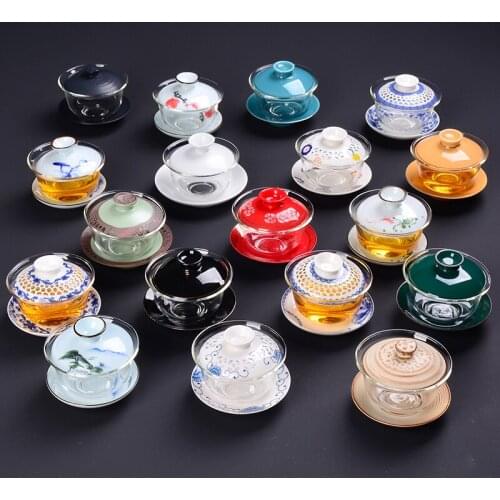 Japanese style glass tea cup ceramic single tea covered bowl white porcelain Kungfu teaware set Jingdezhen purple sand tureen