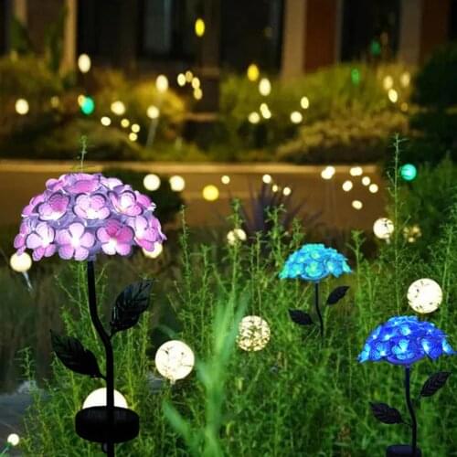 Solar Hydrangea LED Plant Flower Lights Waterproof Lawn Lamps Outdoor Villa Light-Controlled Garden Lights Driveway Balcony Flow