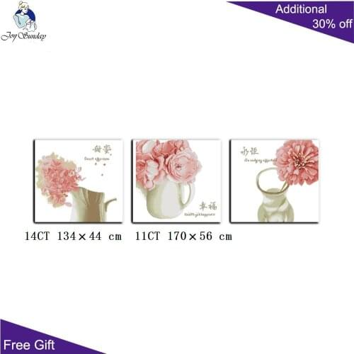 Joy Sunday Pink Flower Triptych Home Decoration H338 14CT 11CT Counted and Stamped Sweet Affection Triptych Cross Stitch kits