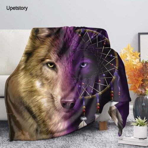 Upetstory 3D Cool Wolf Printed Sherpa Blanket Couch Quilt Cover Travel Bedding Outlet Velvet Plush Throw Fleece Blankets Adults
