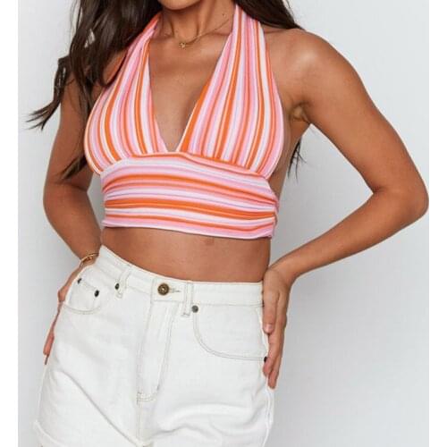 V Neck Bandage Crop Top Knitted Women Sexy 2021 Summer Blue Backless Sleeveless Casual Y2K Off Shoulder Tank Tops Party