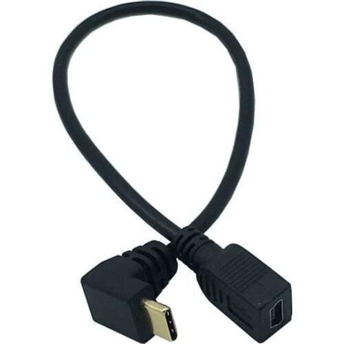 Up Down Angle 90 Degree USB-C Charging Cable USB 3.1 Type C Male to Mini USB (Mini B) Female Converter Cable Cord