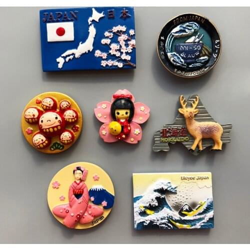 Japan Map Tokyo Souvenirs Mount Fuji Round Dharma Faust Dam Blau Magnetic Stickers Creative Resin Fridge Magnet
