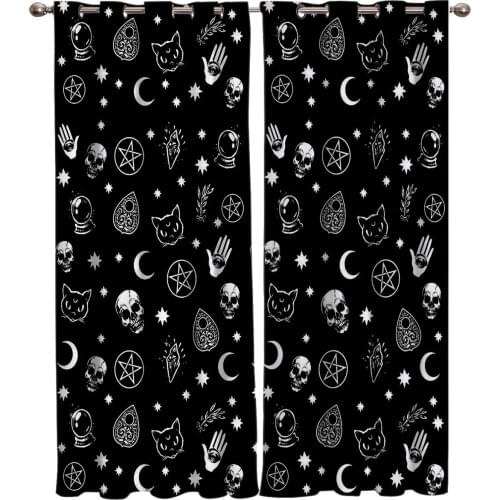 Halloween Black Witch Skull Moon Divination Window Treatments Curtains Valance Living Room Kitchen Indoor Swag Kids Curtain
